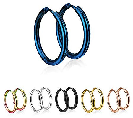 Treuheld® | Runde Creolen/Ohrringe aus medizinischem Edelstahl | 14mm | Blau | Schmale Klappcreolen für Damen und Herren | Set/Paar