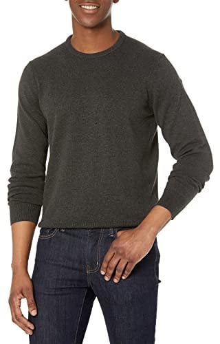 Amazon Essentials Men's Long-Sleeve Crewneck Jumper, 100% Cotton, Big & Tall Options Available, Charcoal Heather, L