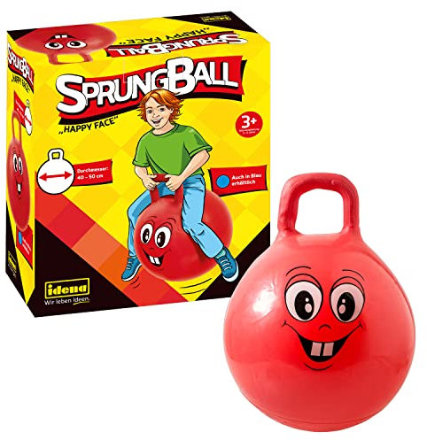 Idena - Sprungball Happy Face in rot, Durchmesser ca. 45-50 cm, belastbar bis 50 kg, perfekt für Sommer, Park oder Kindergarten
