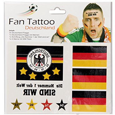 Alsino Fan Tattoo 6er Set Deutschland Tattowierung Flagge Stern & Schriftzug - 6 Tattoos WM Fanartikel