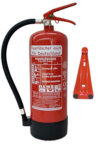 Brandengel® Feuerlöscher 6kg ABC Pulver mit Manometer EN 3, Wandhalter, Messingarmatur Sicherheitsventil, Kunststoffstandfuß, Pulverlöscher (Ohne Prüfnachweis u. Jahresmarke) für Haushalt, gewerblich