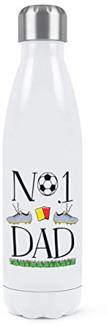 N°1 Papa Football Double Mur Gourde Isolé Acier Inoxydable Sport Boissons 500ml Blanc