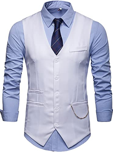 Showu Herren Paisley Weste Slim Fit Geschäft Hochzeit Elegant Anzugweste Stil Blazer (Weiß2, Large)