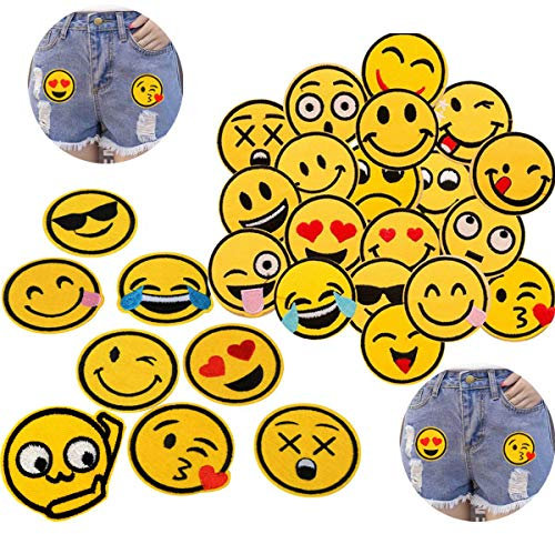 LANGING 52 Stück Emoji Expression Patches zum Aufbügeln Aufnäher Sticker Applikationen Nähen