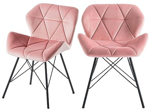Duhome Set di 2 Sedia da sala da pranzo sedia di sala d'attesa conferenza design retro stil scandinavo con piedini in metallo 622J, colore:rosa chiaro, materiale:velluto