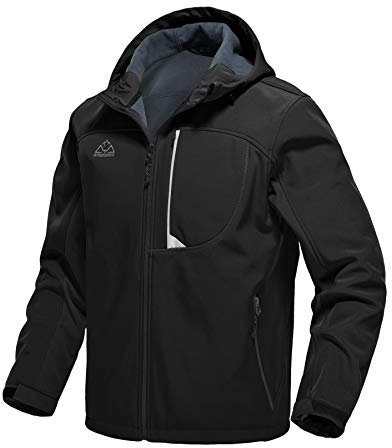 TBMPOY - Giacca da uomo in softshell con cappuccio, impermeabile, per montagna, sci, escursionismo, caccia, cappotto invernale foderato in pile - Nero - M