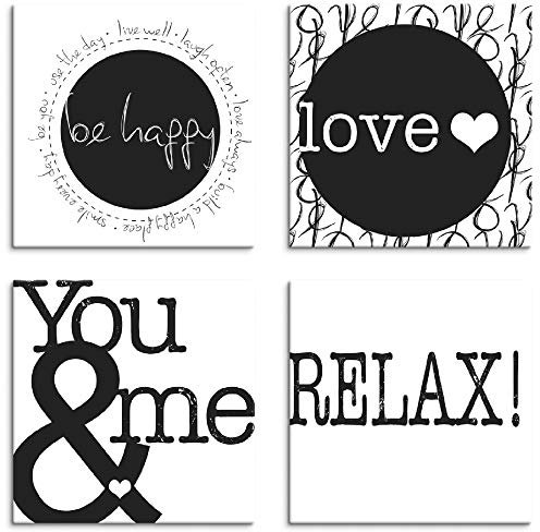 ARTLAND Wanddeko Leinwand Bilder Set 4tlg. je 30x30 cm Quadratisch Bilder mit Sprüchen Entspannung K2LS