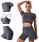 IMEKIS Damen 3 tlg Fitness Set Sport-BH mit Crop-Top und Shorts Nahtlose Yoga Kleidung Fitness Workout Outfit Frauen Slim Fit Sommer Biker Activewear Laufanzug Grau M