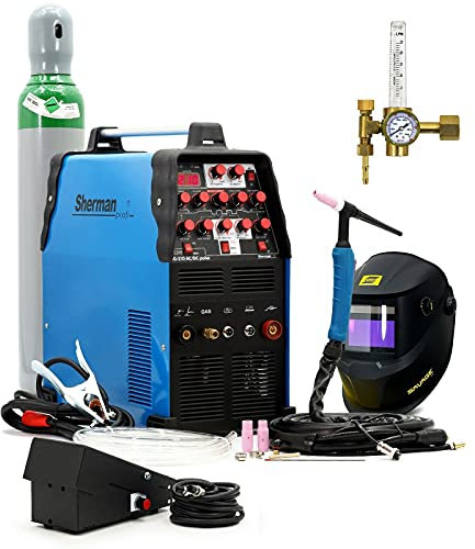 Set Sherman™ TIG 210 AC/DC Pulse TIG Saldatrice Pulse 200 Amp AC/DC in alluminio inox
