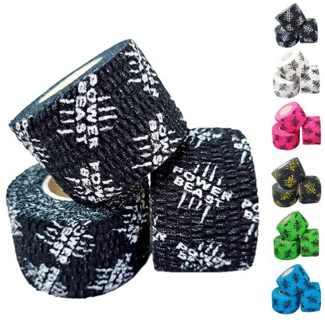 Power Beast 3x Tape, 3 Rollen Hook Grip Tape, Sporttape, Schutz für Daumen und Finger, elastische Baumwolle, schweißfest und atmungsaktiv, für Weightlifting, Gewichtheben. (Schwarz)