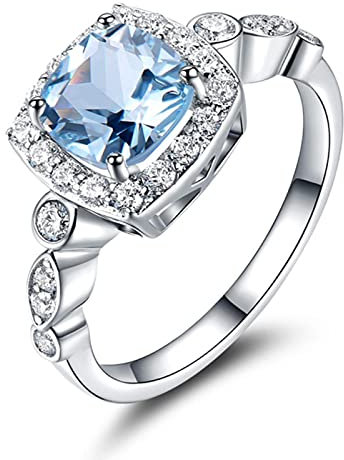 HCMA 925 Sterling Silber Ringe Für Frauen Blauer Topas Echter Edelstein Aquamarin Kissen Romantische Klassische Geschenk Verlobung Edlen Schmuck