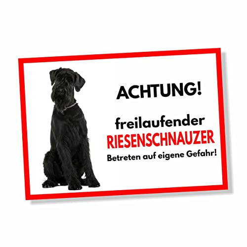 Riesenschnauzer Freilaufender Hund Dog Schild Spruch Türschild Hundeschild Warnschild Geschenkidee Sicherheitsschild Hund Privatgrundstück Hundewarnung Warnung vor dem Hund