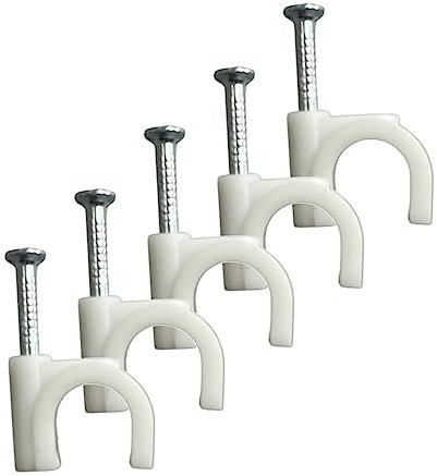 White Round Cable Clips with Fixing Nail K-Type 50pcs (8mm)