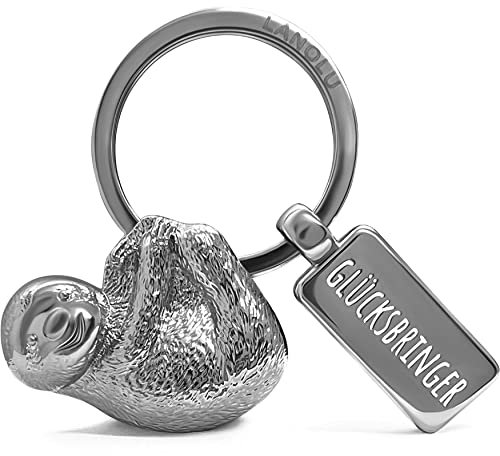 LANOLU Faultier Schlüsselanhänger Tiere Metall mit Gravur Glücksbringer, Sloth Keychain, Kawaii Tier Schlüsselanhänger beste Freundin mit 3D Figur Faultier Anhänger, Faultier Geschenkideen