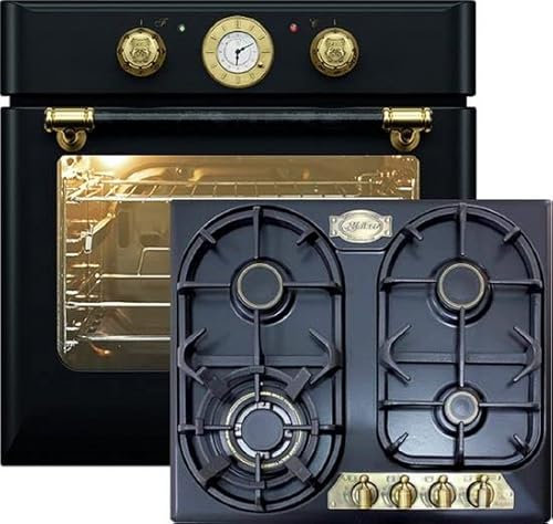 Kaiser set di cottura Autarkic forno da incasso EH 6432 ElfBE Eco+KG 6325 Em, Retro, Elettrico, Girarrosto, 10 funzioni + Piano cottura a gas da incasso retrò, 60 cm, smaltato nero