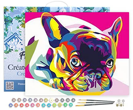 Figured'Art Peinture par Numéro Adulte avec Cadre Carlin Pop Art - Activité Manuelle Kit de Loisir Créatif DIY Numéro d'Art Complet - 40x50cm toile tendue sur châssis