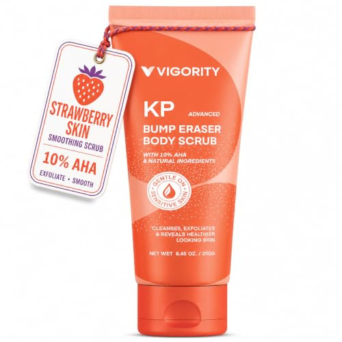 Vigority KP Bump Eraser Gommage corporel exfoliant pour le corps, traitement des jambes à la fraise, gel douche exfoliant pour homme et femme – 240 g