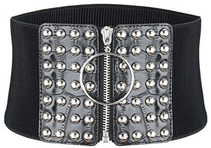MEGAUK Damen Leder Gürtel Breit Nieten Gürtel Elastischer Taillen Gürtel Vintage Nietengürtel Hüftgürtel Bindegürtel Lolita Korsett