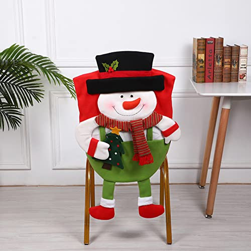 Fotrsta Weihnachten Stuhlhussen 2er Set, Esszimmerstuhl Slipcovers Stuhl Rückenabdeckung Schneemann Dekoration Stuhl Sitz Rückenschutz Abdeckung für Weihnachtsdekoration