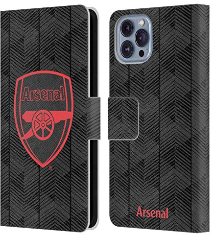 Head Case Designs Officially Licensed Arsenal FC Black Crest and Gunners Logo Leather Book Wallet Case Cover Compatible With Apple iPhone 14