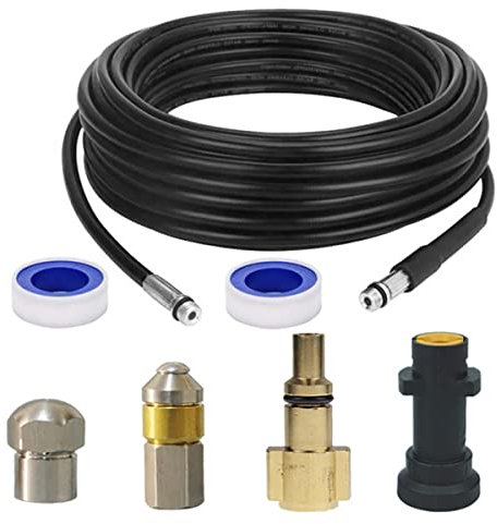 KATSU Tools Hochdruckschlauch 15M 160Bar mit Strahldüse und rotierender Strahldüse, Kompatibel mit Kärcher K2-K7 und Lavor, Schwarz, 10m PE+Nylon+PVC+Edelstahl Schlauch, 1er Pack
