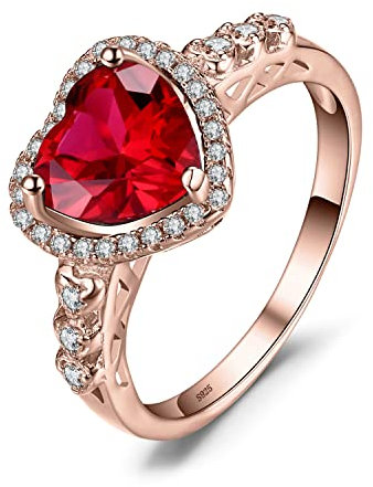 JewelryPalace Verlobungsring Eheringe Promise Verlobung Ring Silber 925 Damen, Edelstein Synthetisch Rubin Ringe, Herz Liebe Silberringe Antragsring Entouragering Ringe, Damen Schmuck Rosegold 54