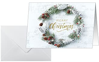 SIGEL DS089 Weihnachtskarten-Set Christmas wreath, A6 quer, 25 Karten mit Umschlägen, ideal zum Bedrucken, aus nachhaltigem Papier
