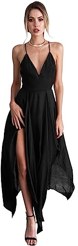 KOEMCY Vestito Donna Eleganti Senza Maniche Scollo a V Bodycon Senza Schienale Vestito Estivo Spaghetti Strap Aderente Vestito con Spacco da Cocktail Festa Party