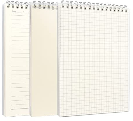 Colacoo Top Bound Spiral Notebook, 3 Pack A5 College Ruled Spiral Notebooks with Clear Hardcover,Lined Blank Graph Grid Paper Journal for School and Office Supplies(240 Sheets/480 Pages)