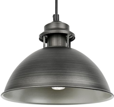 VONCI Moderne Gebürstete Nickel Metall Ø23cm Kuppel Pendelleuchte Vintage Silber Grau Scheune E27 1-Licht Hängelampe Deckenleuchte für Kücheninsel Spülbecken Esszimmer Treppe Garage Flur (1 Pack)