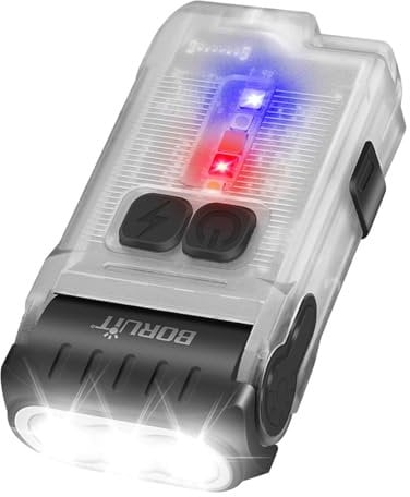 BORUIT V15 Torcia LED Potente Professionale 1200LM Mini Ricaricabile Portachiavi Torce con Magnete 80° Girevole, 10 Modalità USB IP67 Impermeabile Piccola Flashlight
