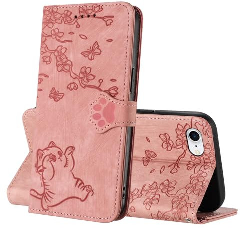 Netany Cover per iPhone SE 2022/SE 2020/iPhone 8/7/6/6s, Flip Premium Pelle PU Libro Portafoglio Protettiva Custodia con Slot Scheda Supporto Stand Magnetica Protezione Completa (Rosa)