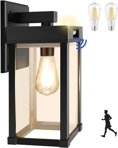 COLBOR Solarlampen für Außen, Moderne Solar Wandleuchte mit Bewegungsmelder & Glühbirnen 2200mAh 3 Modi IP65 Wasserdicht für Garage Garten Hof Terrasse, Solarlampe-Außen-Bewegungsmelder-Licht-Solar