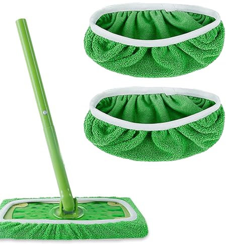 2 Stück Tücher für Swiffer Bodenwischer,Wiederverwendbare Bodenwischer Wischmopp Bezug,25,4x11,5cm,Nachfüllpackungen für Mop Pads, Nass- und Trockengebrauch Universell für Alle Bodenarten - Flanell