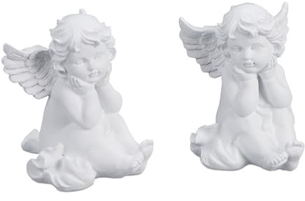 Relaxdays Décoration pour Une Tombe, Lot de 2, polyrésine, résistante aux intempéries et au Gel, HLP 10x7x9 cm, Blanche