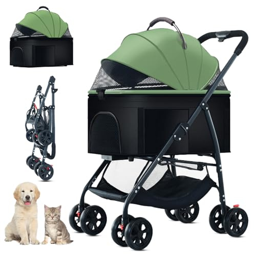 ZHUOKECE 3-in-1 Haustier-Hunde-Kinderwagen, zusammenklappbar, leicht, Hunde-Kinderwagen, Katzen-Reise-Kinderwagen, bis zu 25 kg, Hundewagen, Reisetasche, Haustier-Jogger-Wagen mit Korb für mittelgroße