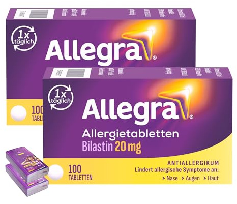 Allegra Allergietabletten | 2 x 100 Stk & Allegra Taschentücher | Antihistaminikum | Wirkstoff Bilastin | schnell und 24 Std wirksam bei Heuschnupfen, Tierhaar-, Hausstaubmilbenallergie