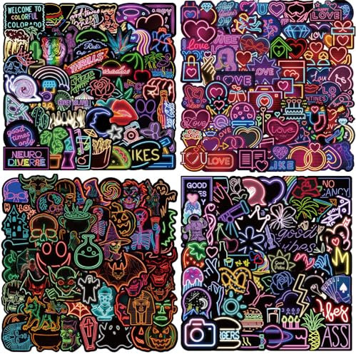 Confezione da 200 adesivi vintage al neon per bambini, adolescenti e adulti, adesivi al neon in vinile fai da te per skateboard, bottiglia d'acqua, laptop, auto, moto, bicicletta, bagagli, libri