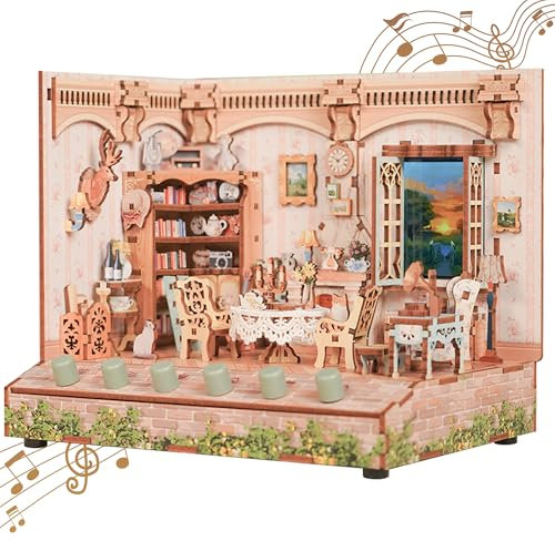 Tonecheer DIY Miniatur Das Hirtenhaus Minihaus Modell Kits für Erwachsene zu Bauen, 3D Holzpuzzle Modellbausatz mit Sound-Effekte Bücherregal, Dekoration Weihnachten Geschenke für Frauen Männer