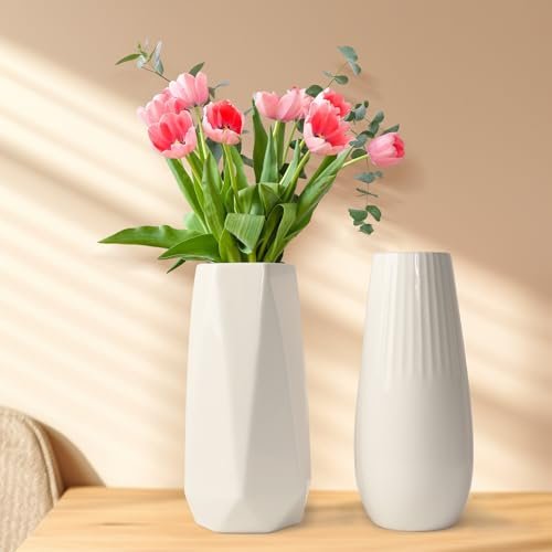 HLWDXno1 2 Pcs Ceramic Vase for Flower Set, Cream Vases Small Ornaments, Vase for Pampas Grass and Hydroponic Creative Flower Arrangement Desktop Living Room Decoration