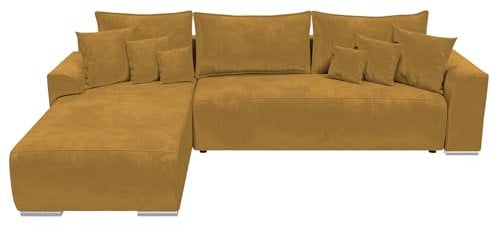 BROMARKT Ecksofa mit Schlaffunktion 280x184x85 cm - Wohnlandschaft L-Form - Kollektion Sydney - Eckcouch mit Bettkasten - Couch L Form - Sofa 3-Sitzer - Gelb Kronos