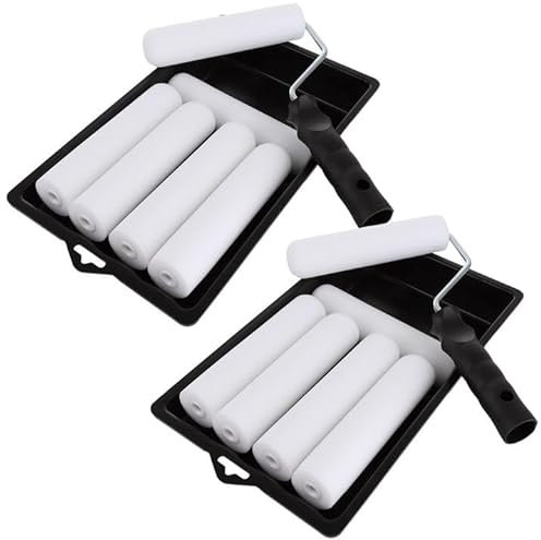 GBACHOOSE 2 Pack Paint Roller Set, 6 Inch Foam Paint Roller with Trays, High Density Foam Paint Roller for DIY Painting (Roller Cover*12, Roller Frame*2, and Paint Tray*2)