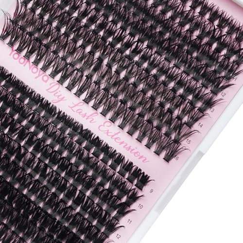 YOONOYA 320PCS Faux Cils 50D+60D Extensions Cils Volume Russe pour Individuels Extensions DIY, 0.07mm D Curl 9-16mm mix Lash Clusters, Bouquet Extensions de Cils Naturel (50D+60D, 9-16mm-mix)