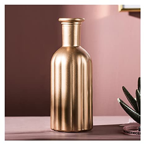 Generic Vaso, Vaso Di Fiori Di Vetro Dorato Vari Forma Semplice Innovativo Vaso Moderno/Oro Rosa/7 * 19.5Cm