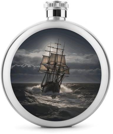Edelstahl-Flachmann, Motiv: Segelschiff im Sturm, bedruckt, für Likör, Kantine, für Camping, Outdoor-Aktivitäten, Hochzeit, Party, 142 ml