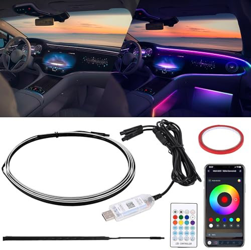 Weinsamkeit Striscia LED Auto Interni, RGB Illuminazione Ambientale Auto Acrilica con 3 Metodi di Controllo Luci Decorative Flessibili Luce di Atmosfera USB Neon Luce di Musica Striscia per Auto Case