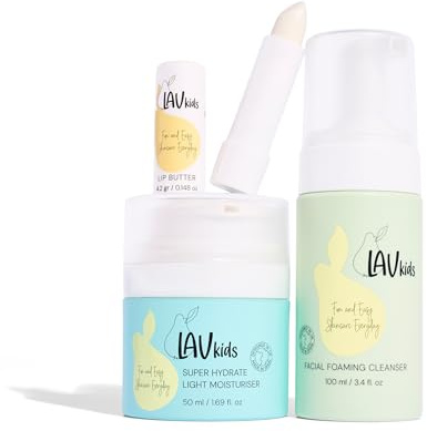 LAV Moisturising Face Care Bundle, Face Cream, Foaming Cleanser, Lip Butter with Headband and (white, blue, green)