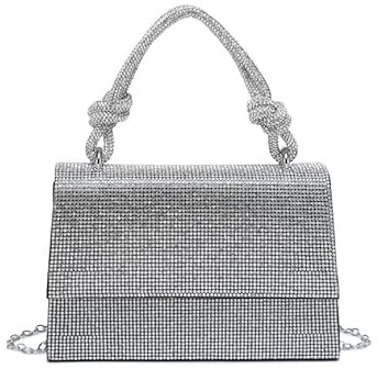JFY Flap Rhinestone Embedded Knots Top Handle Diamante Clutch Bag