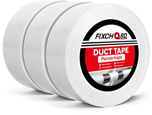 FIXCHORD 3 Rollos Cinta adhesiva de tela, 50mm×50m Gaffer Tape Impermeable, Cinta Adhesiva extrafuerte, Cinta Multiusos Versátil para Reparar, Reforzar, Agrupar, Sellar, Interior/Exterior, Blanco