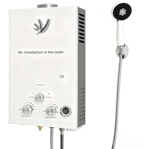 18L Chauffe Eau Gaz,36KW,18L/min,Instantané Chauffe Bain à Gaz Propane ou Butane,Blanc,Chaudière Instantanée à GPL avec Mode Hiver et Mode été pour Maison Camping Caravane
